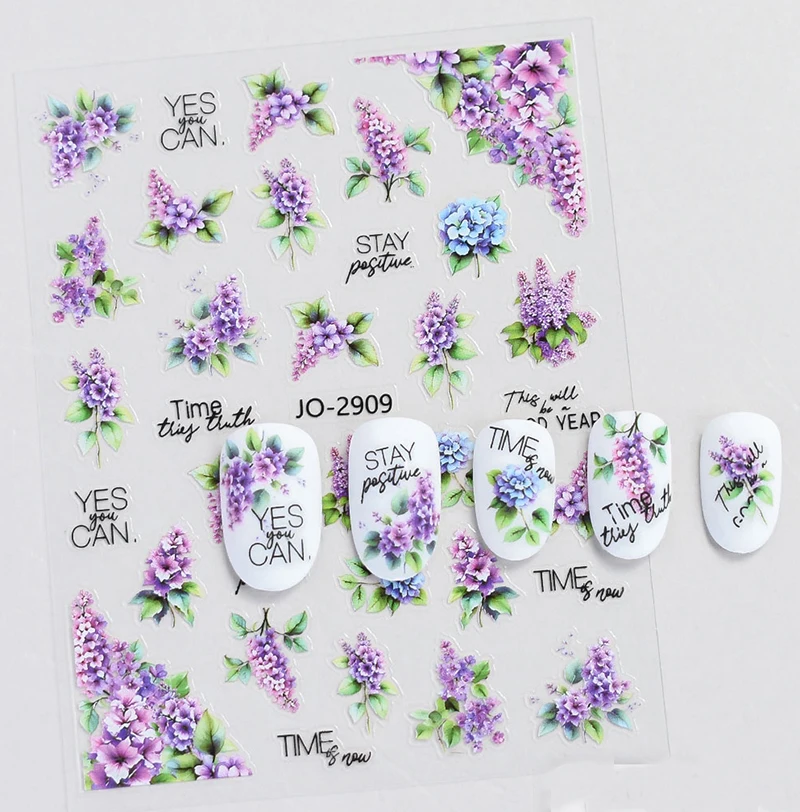 Calcomanías 3d para decoración de uñas, pegatinas de mariposas con flores moradas, azules y rosas, decoración para puntas de uñas, belleza