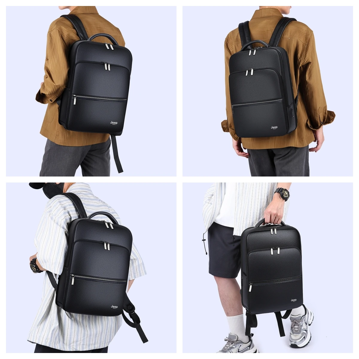 JEEP BULUO men backpack genuine leather business high quality cow leather 15.6 inches laptop backpacks travel school bag new