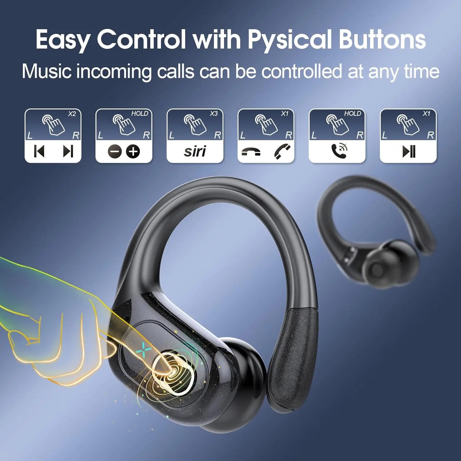 Bluetooth Headphones Wireless Earbuds 75Hrs Playback Sport Ear Buds with Earhook LED Display Charging Case IP7 Waterproof Earbud