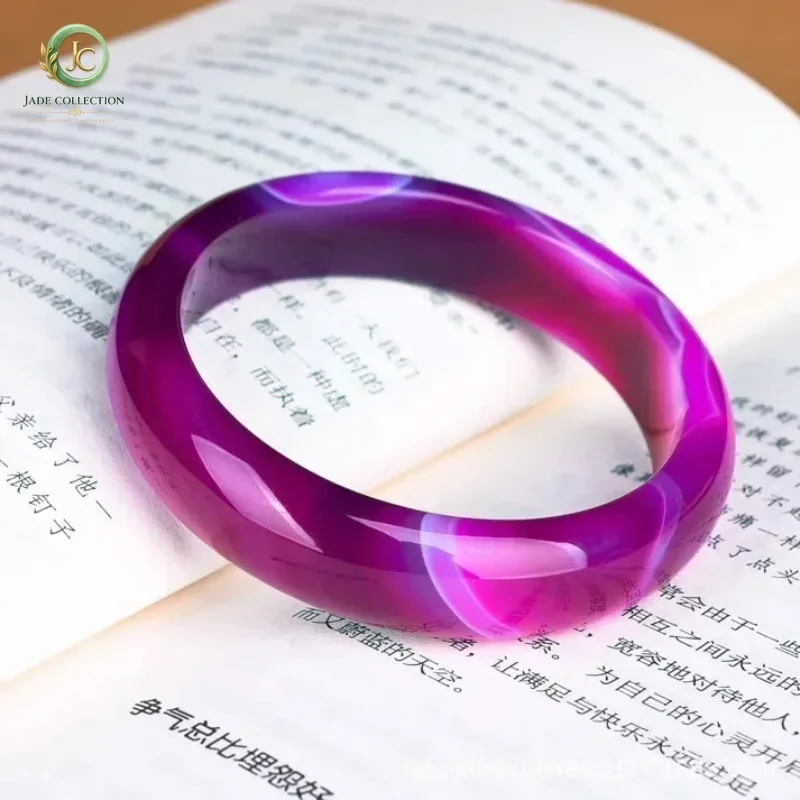 Brazilian ice purple red wrapped agate bracelet for women medium wide stripe purple jade bracelet dark bracelet quality bangle