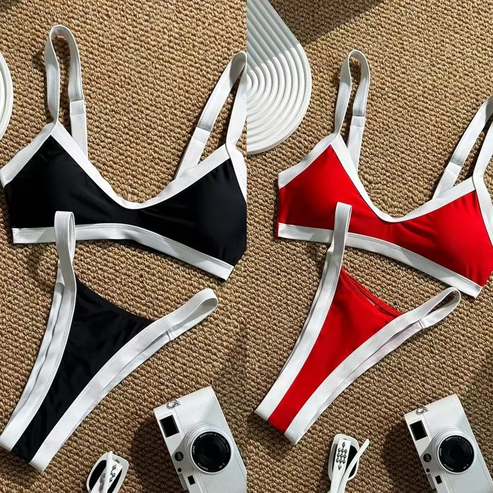 Sexy Color Block Contrast Two-Piece Bikini Set For Women Push-Up Padded Beach Swimwear Summer Bathing Suit Tankini Swimsuits Wom