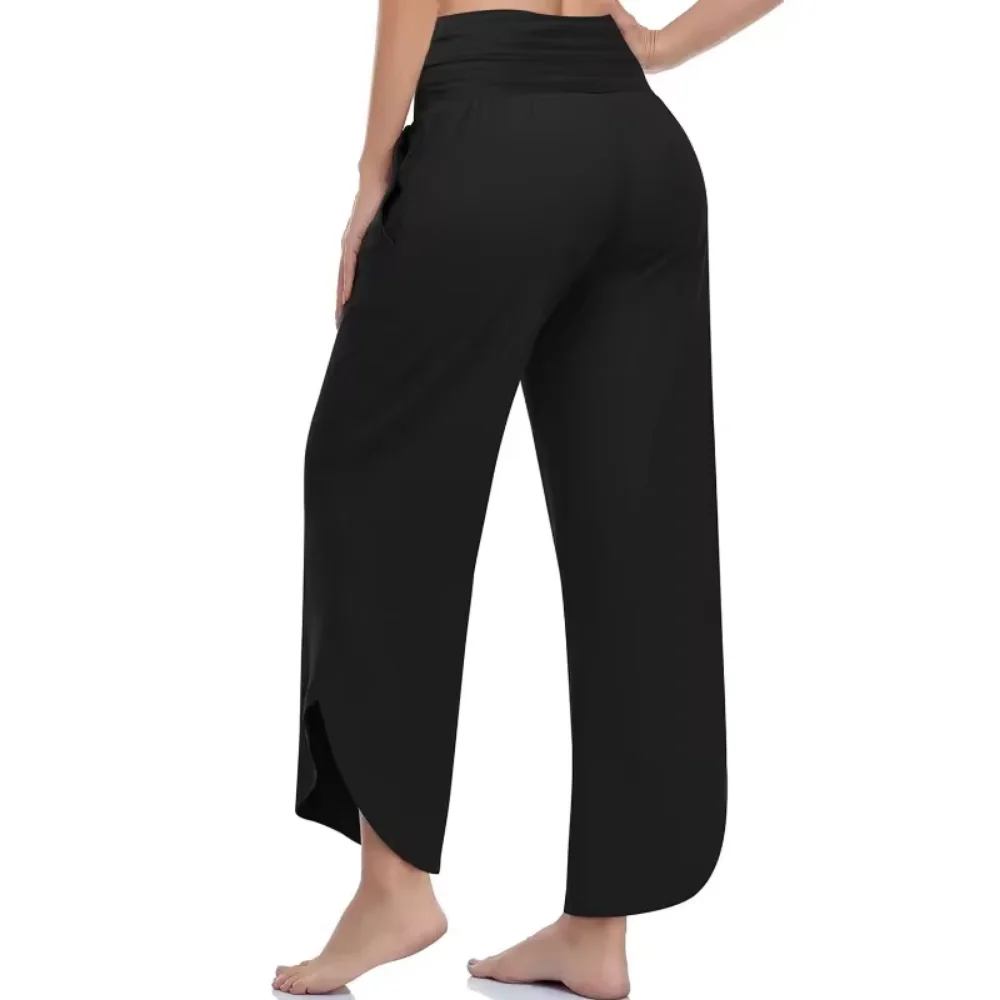 Fashion Plus Size Women\'s High-Waist Wide-Leg Casual Pants with Slanted Cuff