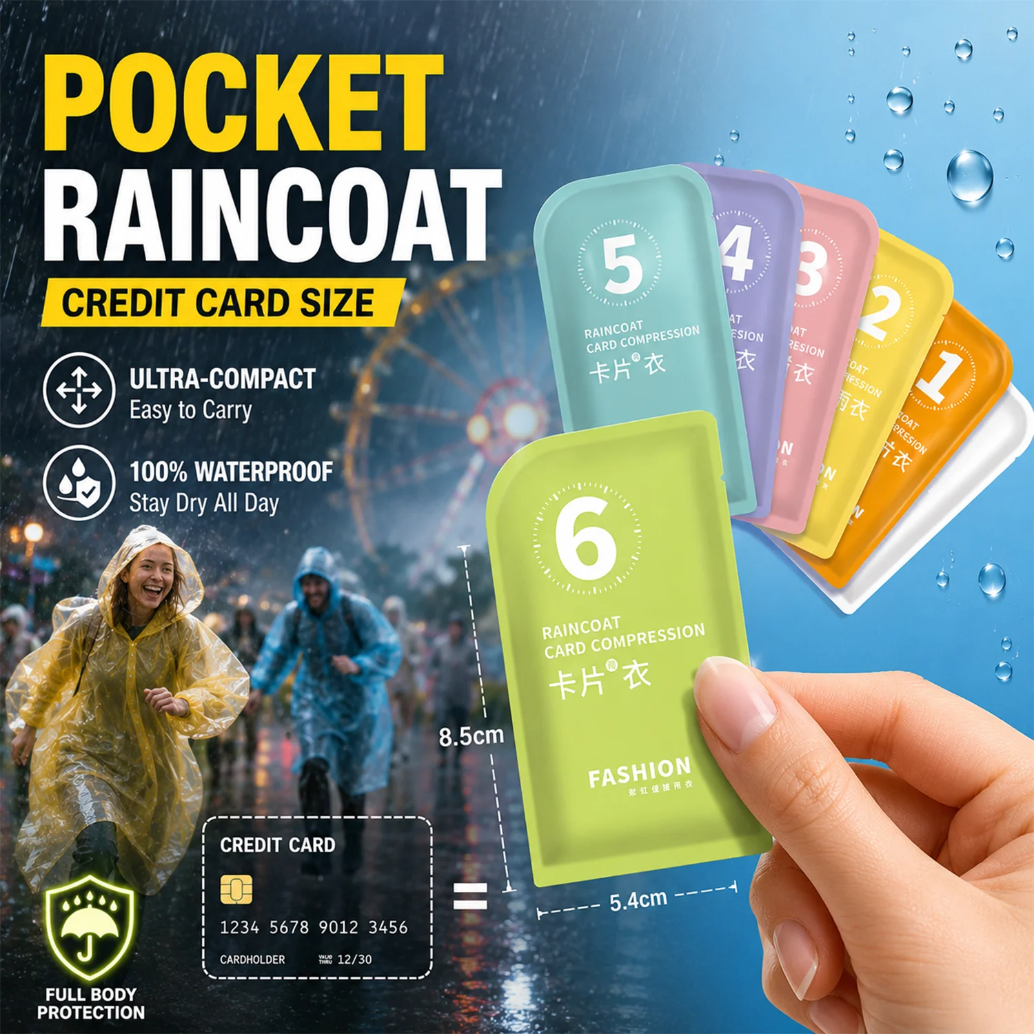 Portable Card Size Disposable Raincoat Adults Pocket Rain Poncho Waterproof Emergency Rainwear for Outdoor Travel Camping Hiking