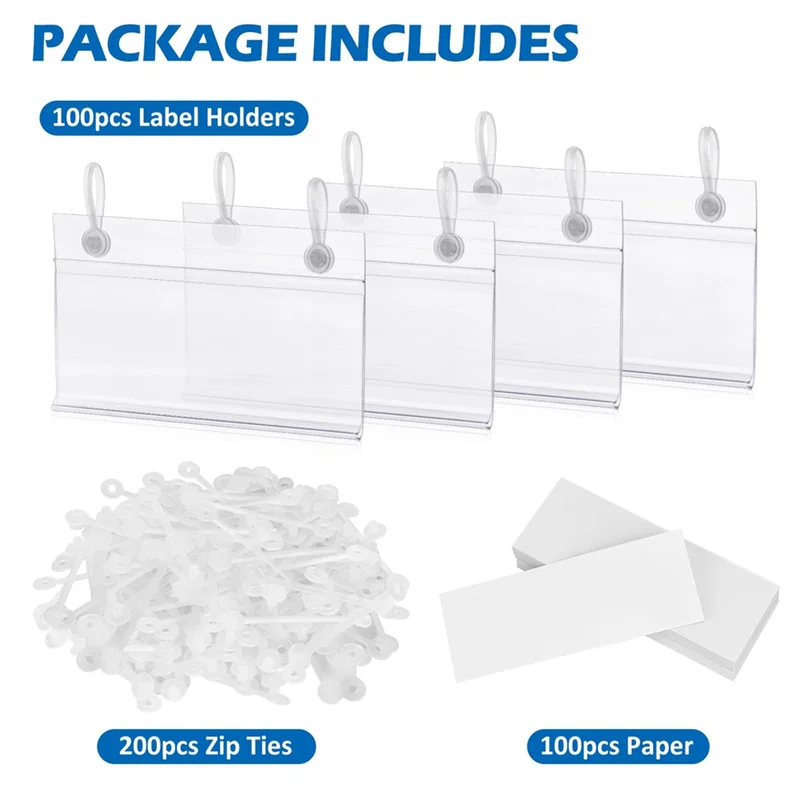 

100PCS Clear Label Holders For Wire Shelf Retail Price Label,Merchandise Sign Display Holder For Supermarket Shop