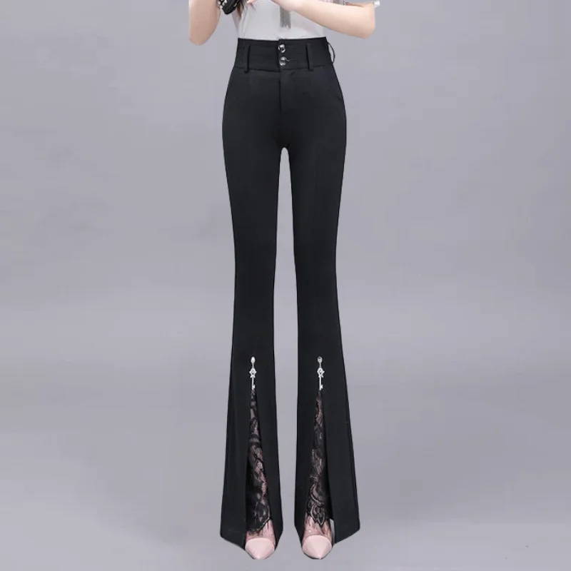 Pantalon taille haute pour femmes, couleur unie, élégant, Design Slim, tendance, Streetwear, coupe botte, Style français, assorti avec tout, Simple, TT1017