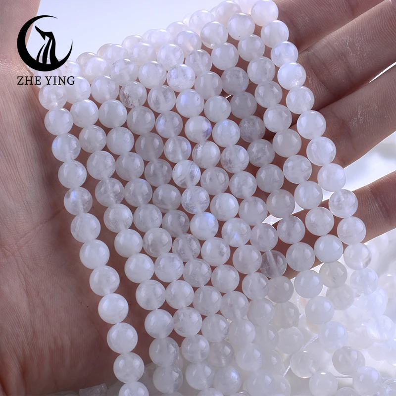 Zhe Ying Natural 6A Moonstone Beads Round Loose Gemstone Beads for Jewelry Making DIY Bracelets Necklace 15\