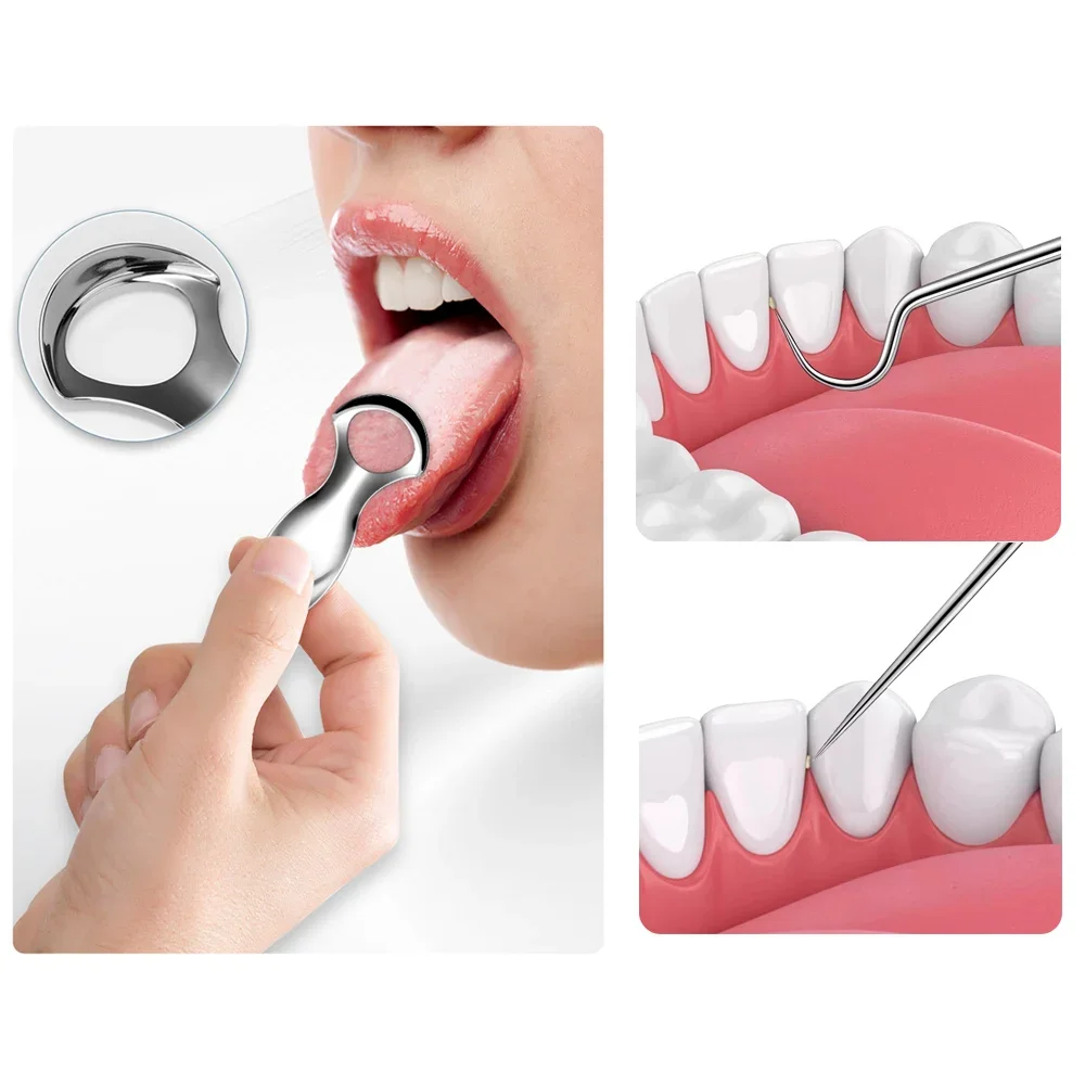 

Набор скребков для языка из нержавеющей стали, многоразовый портативный инструмент для чистки полости рта для гигиены зубов и путешествий