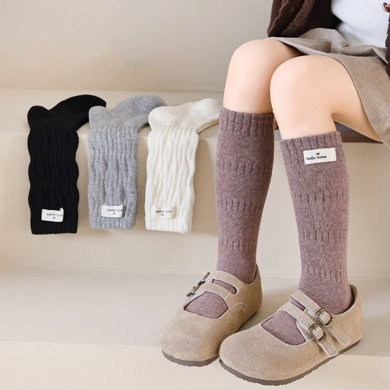 1-12 Years Kids Girl's Long Socks Spring Autumn Cotton Children's Calf Socks Retro Solid Color Knee High Socks for Baby Girls