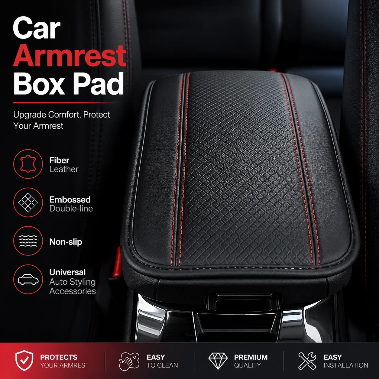 

Car Armrest Box Pad Fiber Leather Embossed Double-line Non-slip Central Armrest Protect Cover Universal Auto Styling Accessories