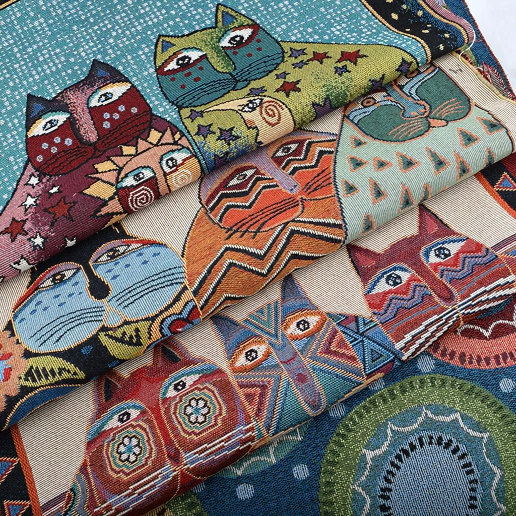 Jacquard Polyester-Cotton Blend Fabric,Size 48x48cm,Cat Pattern,DIY Sewing Material For Pillow Cushion Cover Craft Or Bag,26CU01