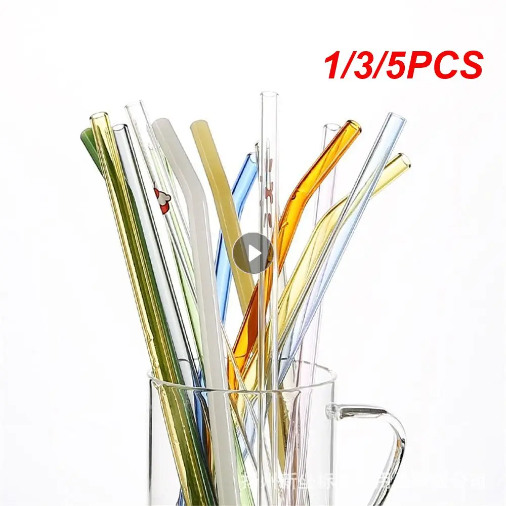 1/3/5PCS Glass Pipette High Borosilicate Three-way Curved Shape Creative Tableware Milk Beverage Straw Large Wave-shaped