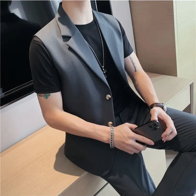 Summer Suit High-end and Fashionable Solid Color Sleeveless Vest Trendy Tops Handsome and Versatile New Jacket Trendy Men
