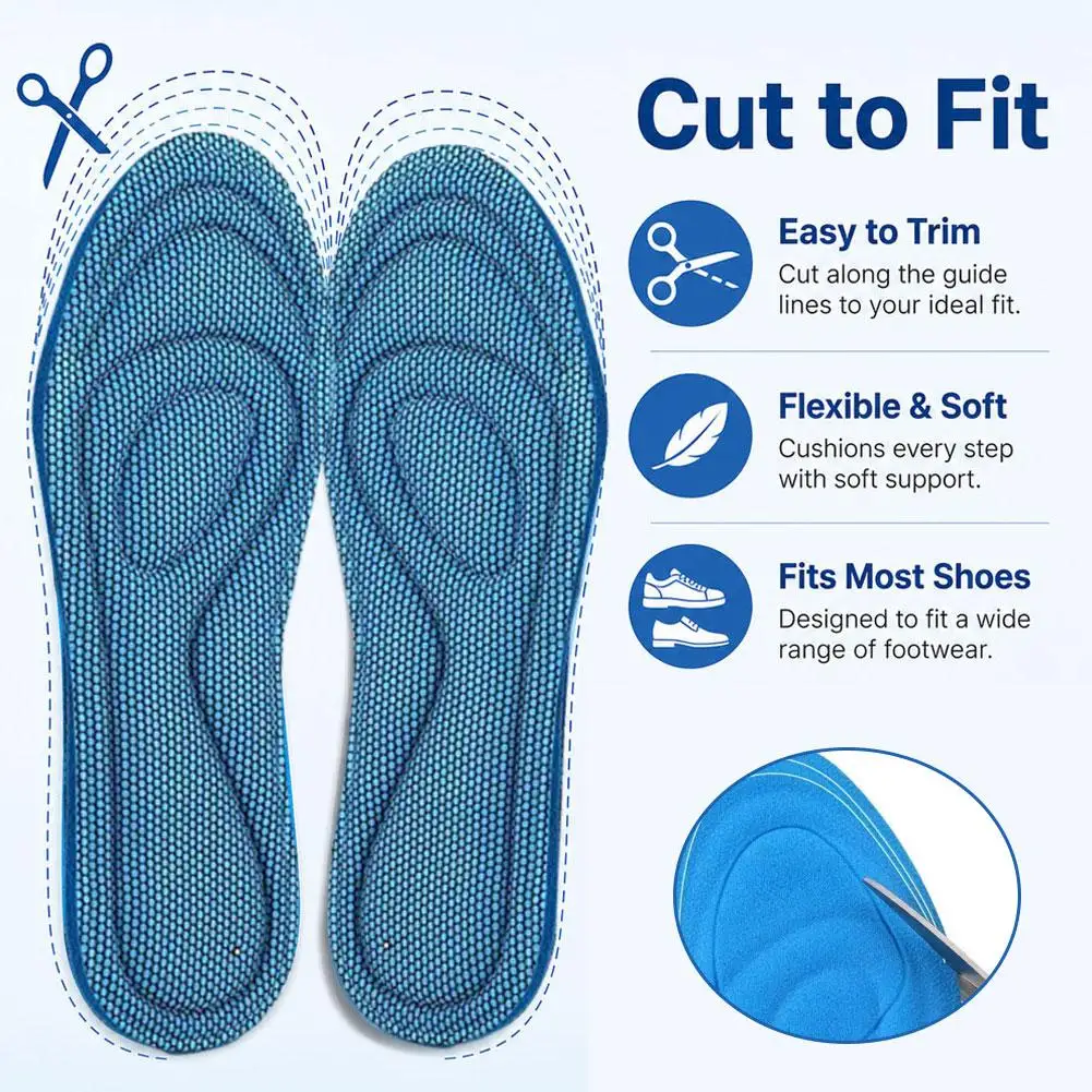 2 Pairs Memory Foam Orthopedic Insoles for Shoes Antibacterial Deodorization Sweat Absorption Insert Sport Shoes Running Pads