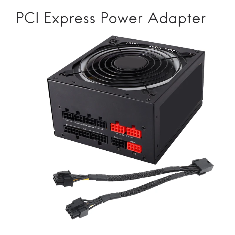 SMIEA 1PCS GPU PCIe 8 พินหญิงคู่ 2X8 พิน (6 + 2) ชาย PCI Express Power Adapter Braided Y-Splitter สาย,20 ซม.
