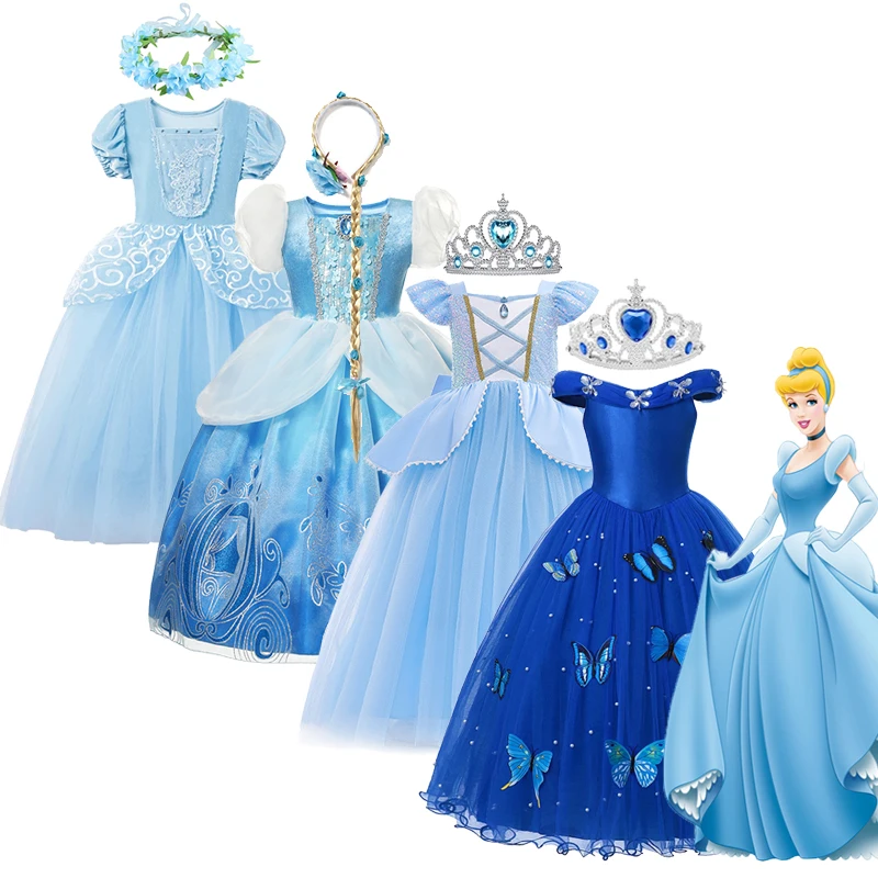 

Disney Girls Cinderella Princess Dress Cosplay Costume Butterfly Dress Up Party Halloween Children Fantasia Clothing Vestidos