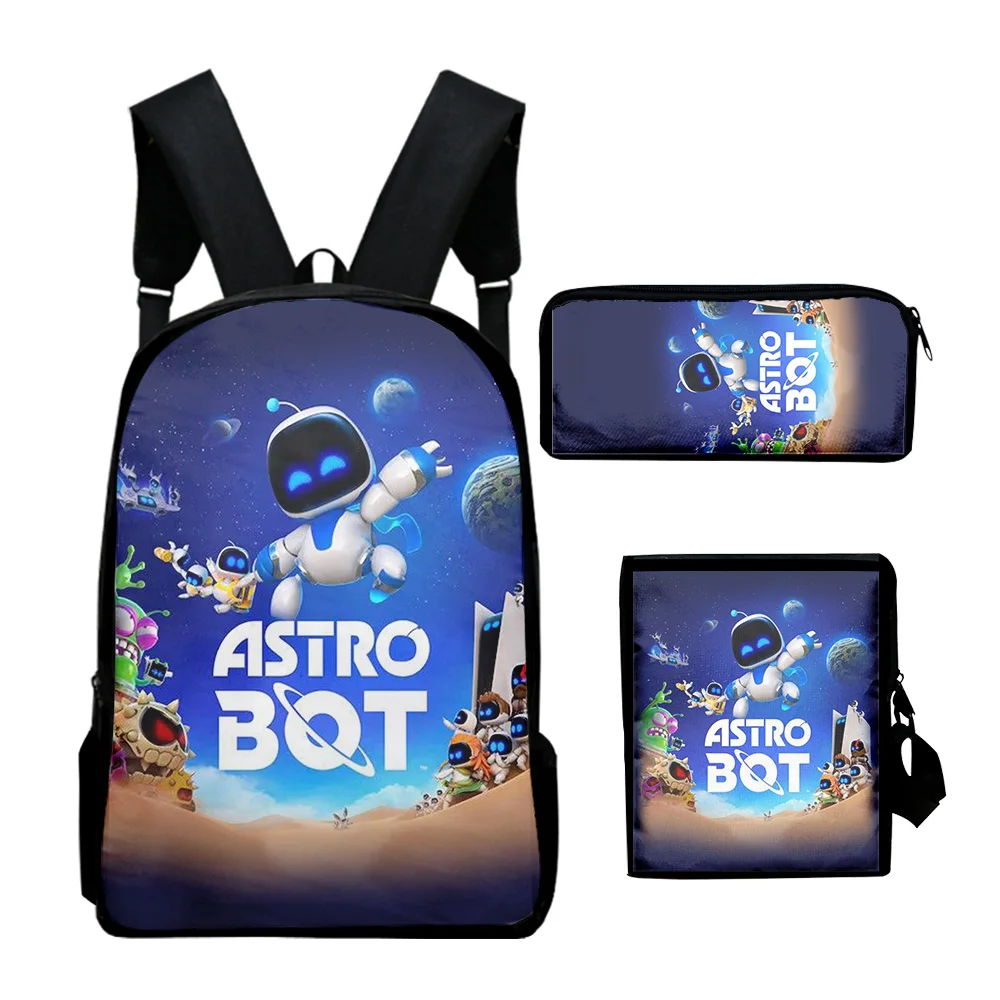 Cartoon Novelty Cool astro bot 3D Printed 3pcs/Set School Bags Laptop Daypack Backpack Inclined shoulder bag Pencil Case