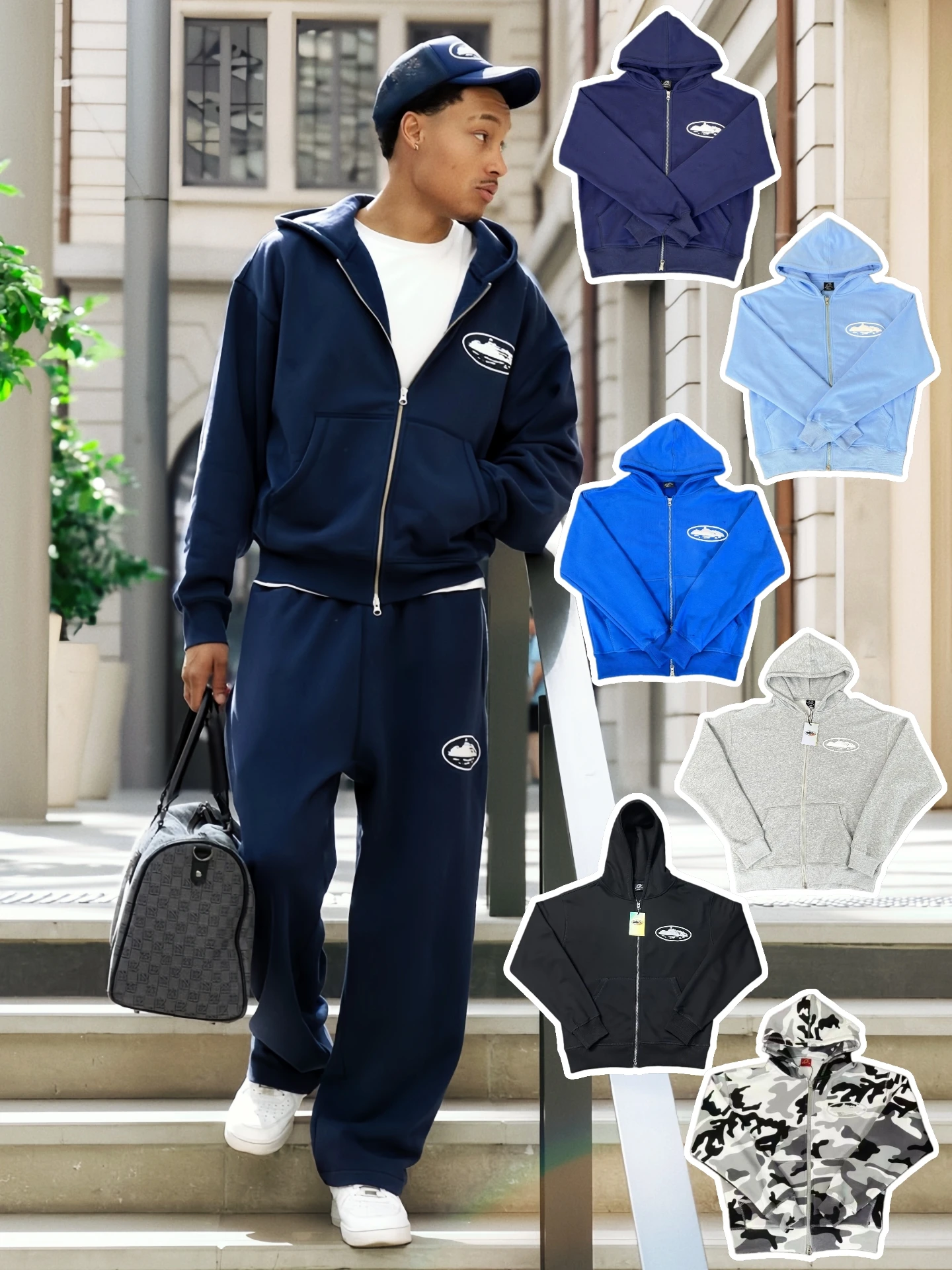 

Devil Island Micro Fong с принтом на молнии, открытый кардиган, толстовка и брюки, комплект, модная уличная одежда для пар, повседневная свободная посадка