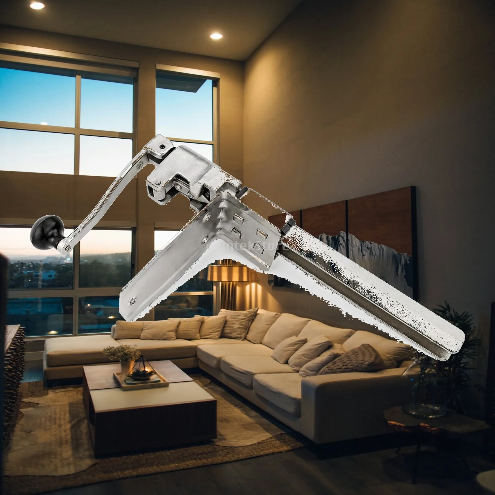 Manual Can Opener Heavy Duty Table Mounted Kitchen Gadget with Clamping Cutting Head Space Saving Compact Design