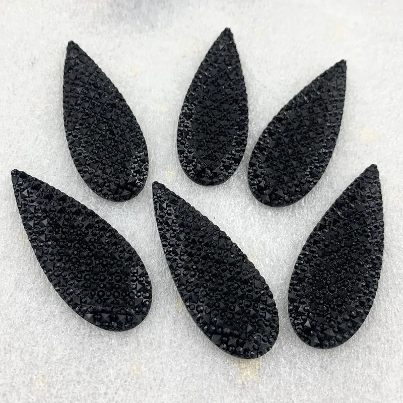 12pcs 18*47mm black water drop Rhinestone Applique Crystal Stone Flat Back Strass for Crafts DIY jewelry accessories craft