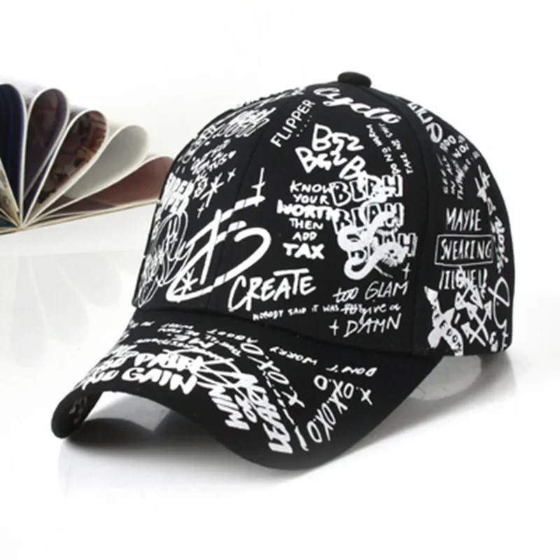 Hot Sale Fashion Graffiti Printing Tennis Caps Adjustable Letter Cool Hat Outdoor Cotton Shade Hat Men Women Summer Caps