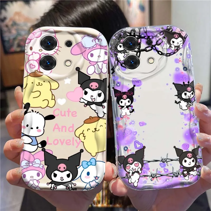 

Cartoon Cute Kuromi Melody For Xiaomi Redmi Note 14 13 12 12S 11 10 9 9S 8 Pro Plus 4G 5G Wave Oil Cover Soft Phone Case