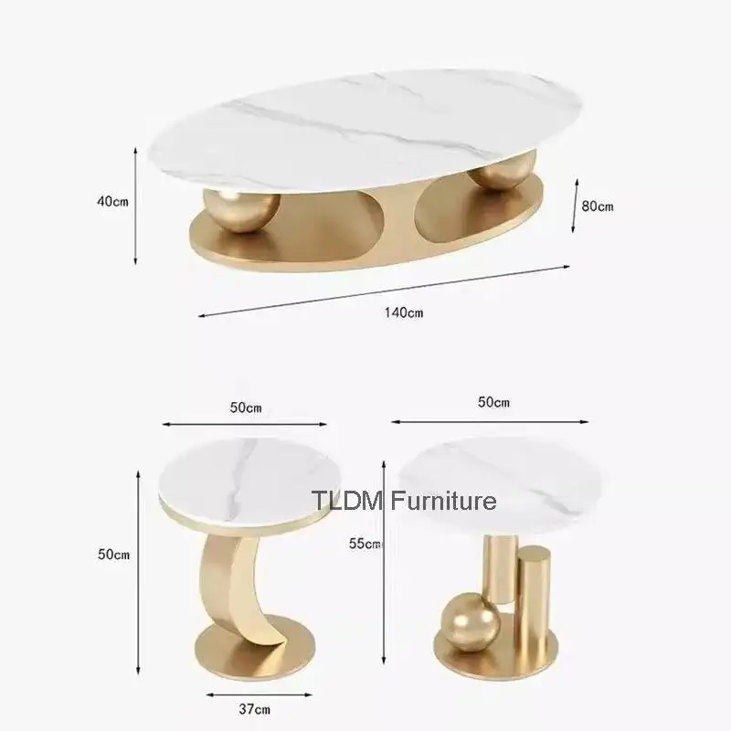 Furniture Nordic Italian Iron Tables Bright Living Room Rock Home Plate Art Coffee Corner Table Light Luxury Oval Side Table Set view 6
