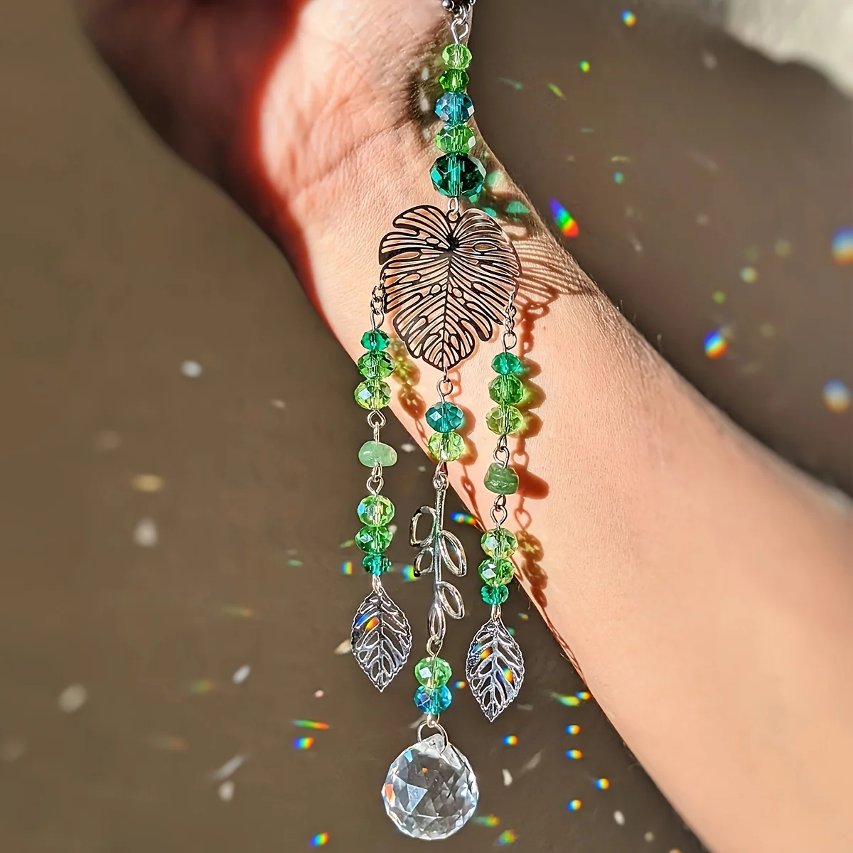 1Pc Leaf-Shaped Sun Catcher, Hanging Decoration, Home and Outdoor Hanging Decoration, Tree of Life Outdoor Home Hanging Ornament