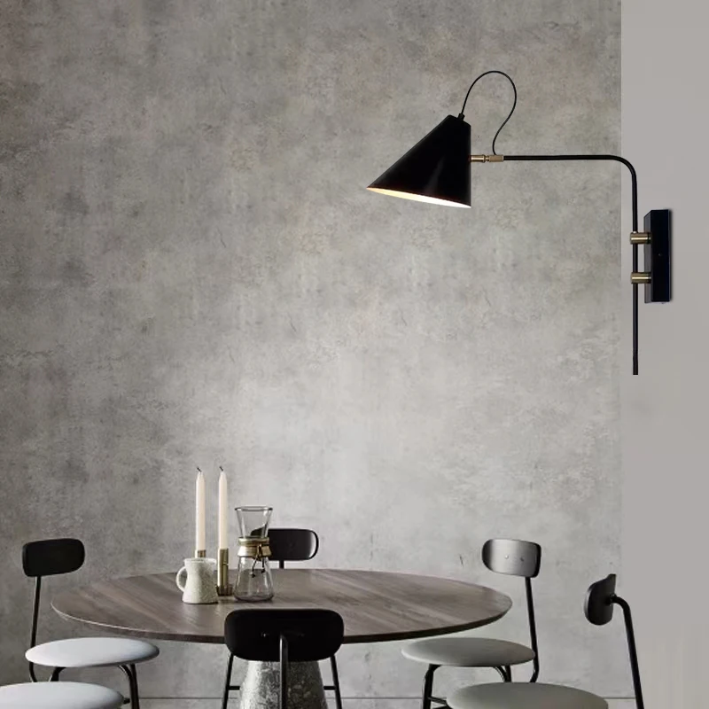 

Single/Double Head Swing Arm Long Arm Wall Lamps Dining Living Room Bedroom Industrial Vintage Wall Light E27 Black Adjustable