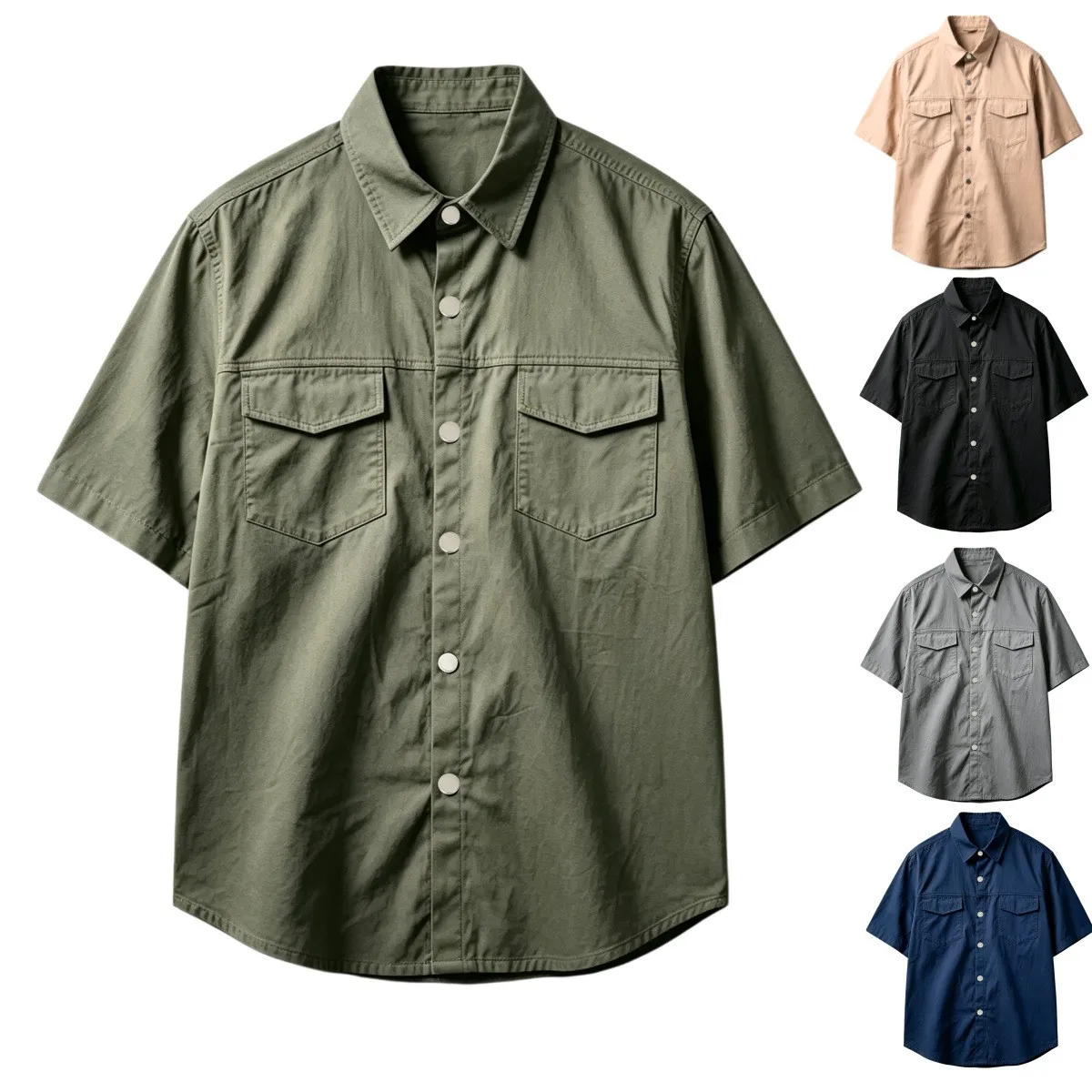 New Summer Men Breathable Pure Cotton Short Sleeve Work Shirts Multi Pocket Loose Fit Casual Outdoor Daily Button Down Tops