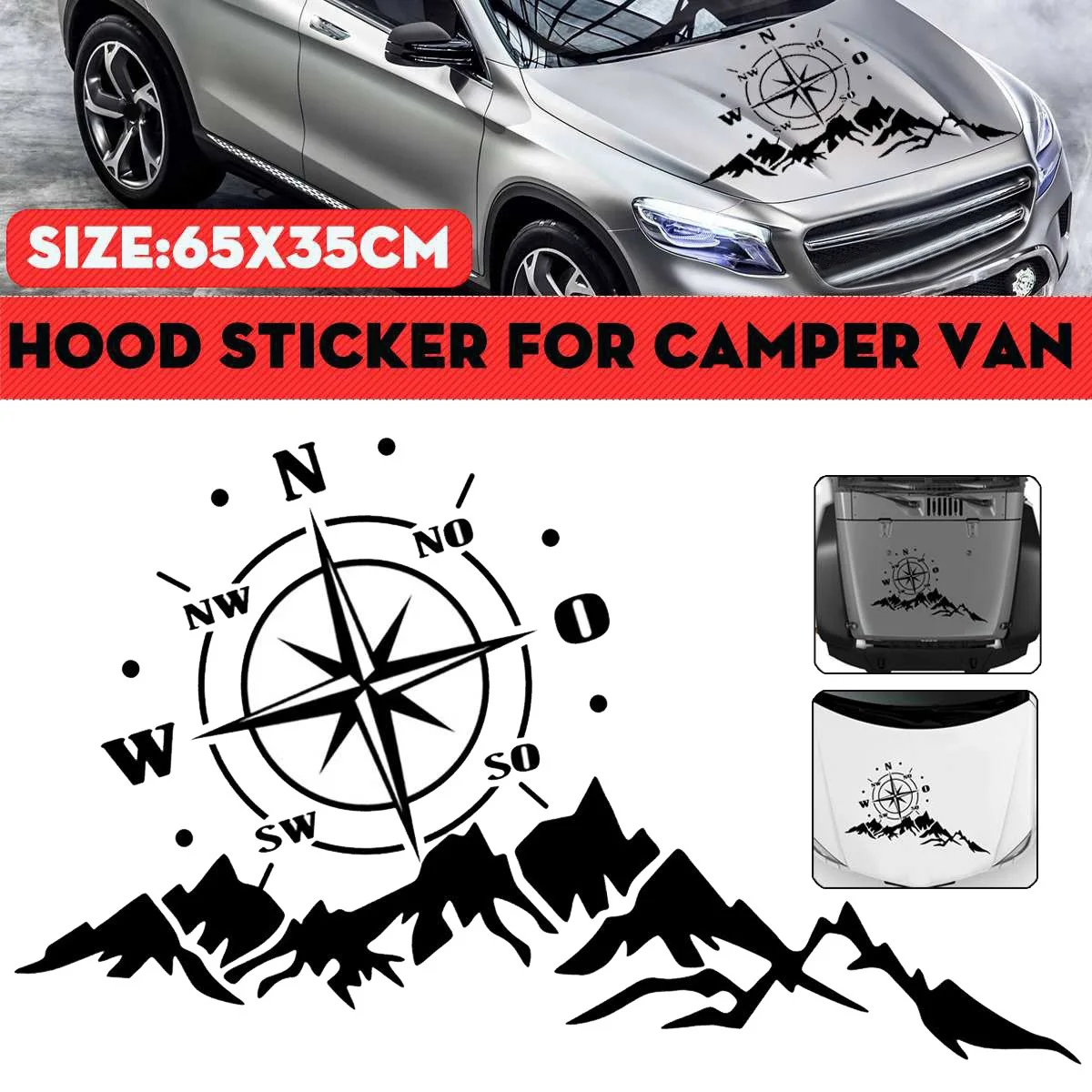 Car SUV Universal Hood Sticker Mountain Compass Graphic Decal Sticker Decoration