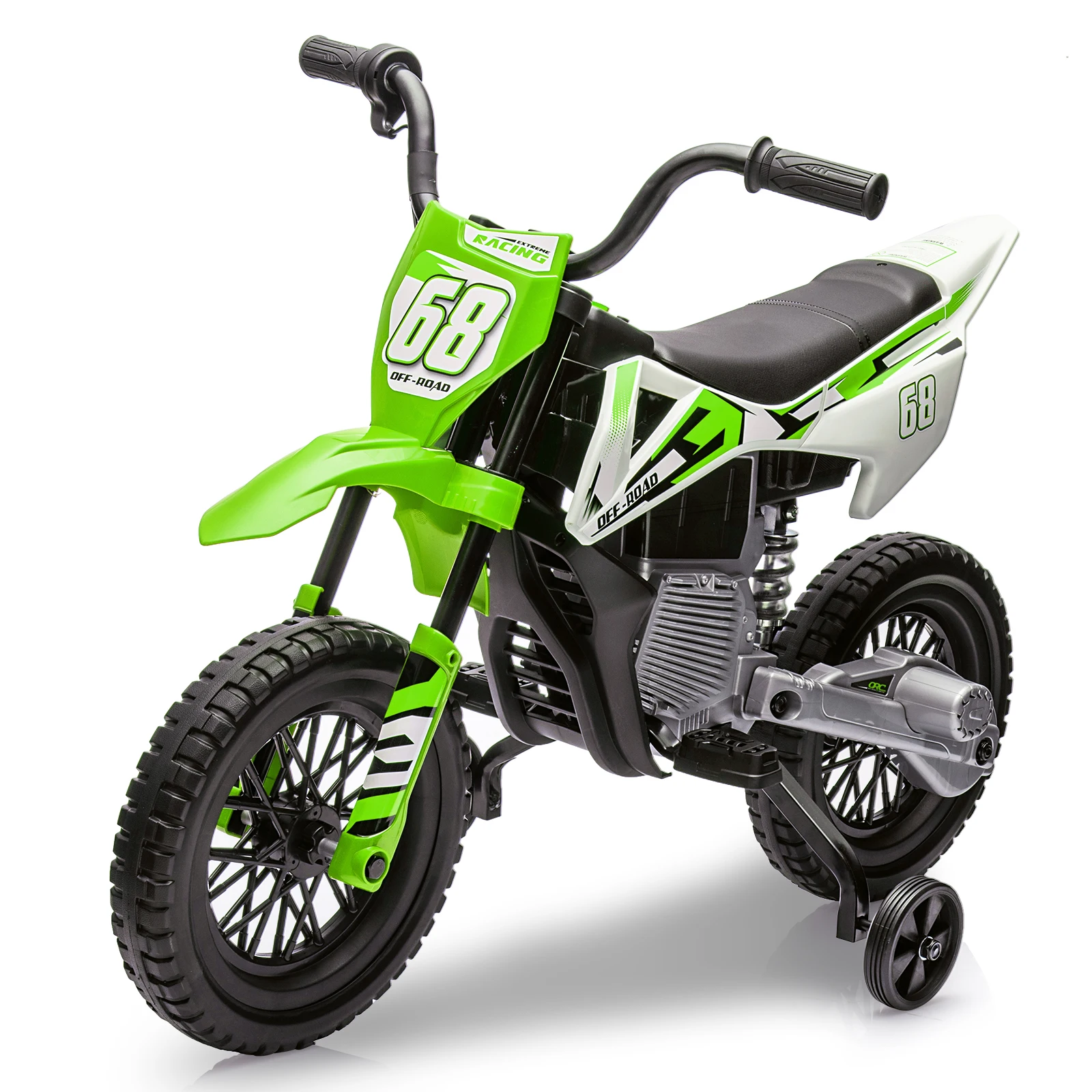 Rodas de treinamento do acelerador elétrico para crianças, Dirt Bike com motor, Twist Grip, suspensão de mola, Ride On, mais de 37 meses, 12V