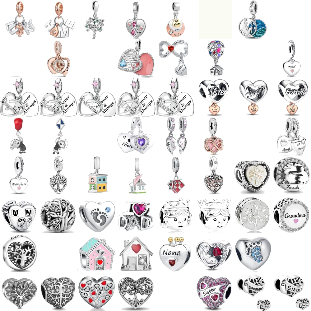 Hot Sale 925 Silver Family Tree Happy Mom Dad Sister Charm Bead fit Original Bracelet Accessories DIY Women Jewelry Gifts