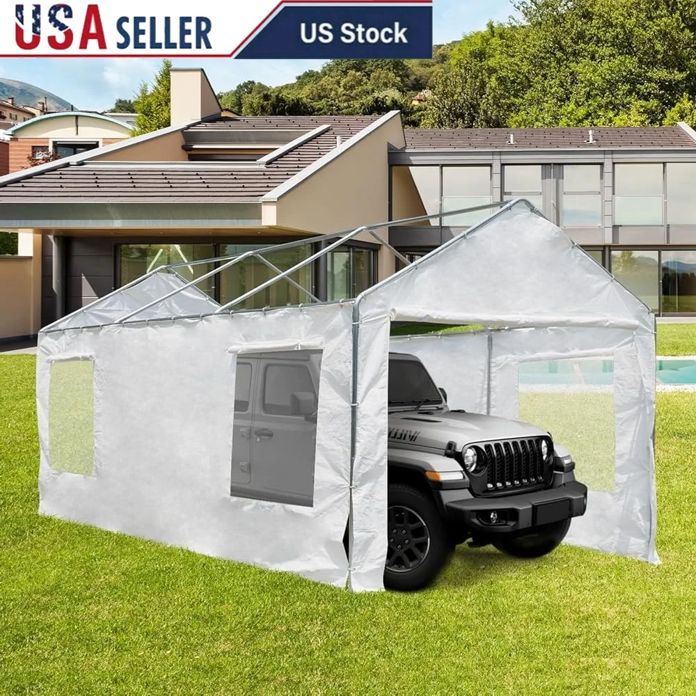 

10x20ft Waterproof Canopy Cover Side Wall with Windows Carport Replacement Shelter UV Protected Garage Tent 4 Piece Set