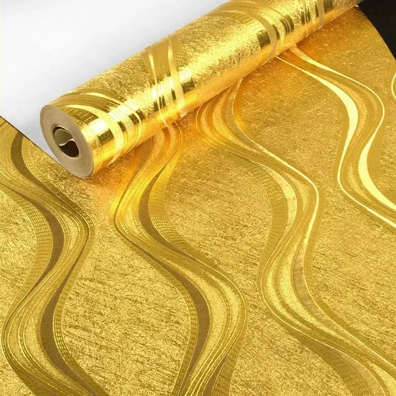 Wave Pattern Gold Foil Wallpaper Non-Self-Adhesive Home Decoration Wall Sticker Waterproof Wall Beautification Wallpaper