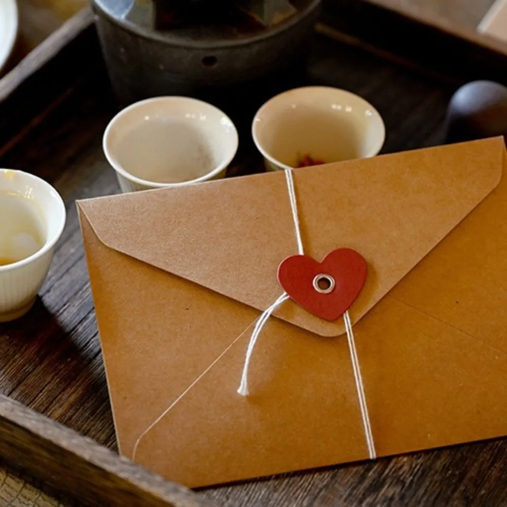 20Pcs Vintage Valentine Window Envelopes Love Cash Envelope Kraft Paper Envelopes with Button String Tie Gift Envelope