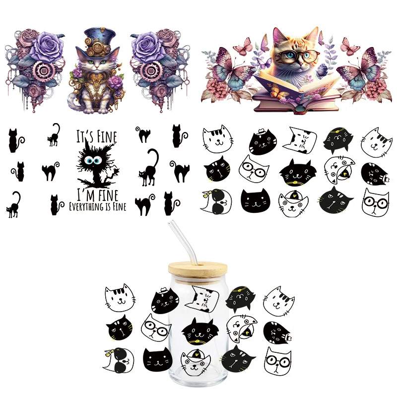 Black Cat UV DTF Wrap Transfer Stickers Cute Cool Design Waterproof Wrap For Glasses Cups Mugs Decal Simple To Use