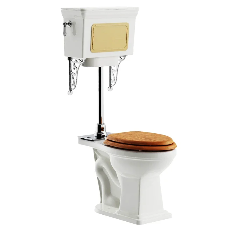 Medium water level retro household chestnut solid wood cover split toilet large impulse