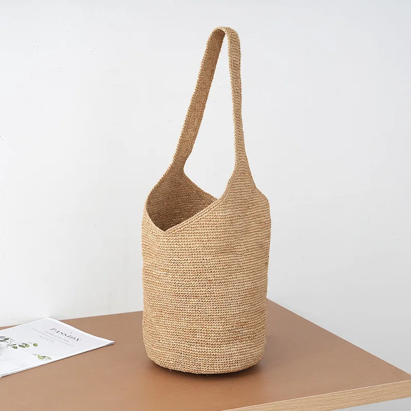 

Handwoven Straw Bucket Bag Women Boho Style Large Capacity Shoulder Tote Summer Beach Vacation Handbag Casual Daily Commuter Bag