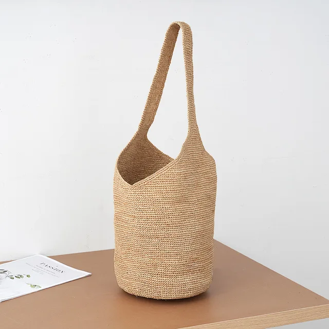 Bolso de paja tejido a mano para mujer, estilo bohemio, gran capacidad, bolso de hombro, bolso de mano para vacaciones en la playa, bolso informal para el día a día