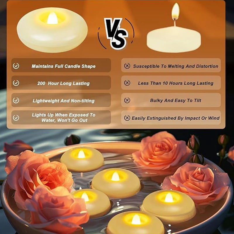6 Non Perforated Dish Candles Floating Pool Party Wedding Home Bathtub Water Tea Light Decoration Romantic Confession Candles