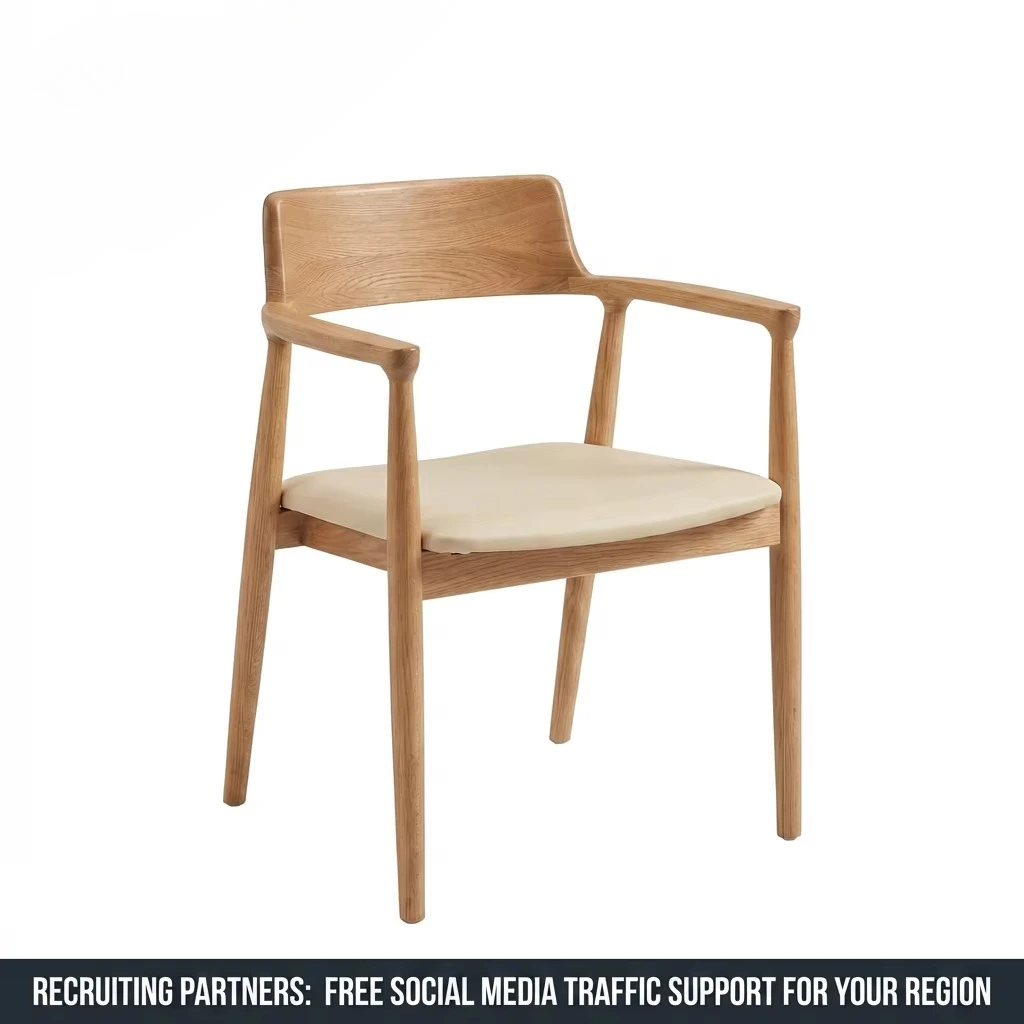 Modern Solid Wood Red Oak Dining Chair-Ergonomic Sustainable Hiroshima Style Armchair Nappa Leather Seat Luxury Restaurant Home