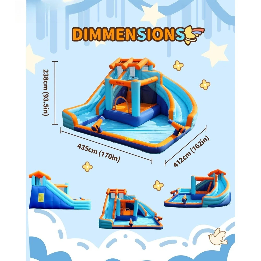 Large Water Slide Bounce House with Splash Pool and Basketball Hoop Inflatable Bouncy Castle for Kid Adult Outdoor Play - view 2