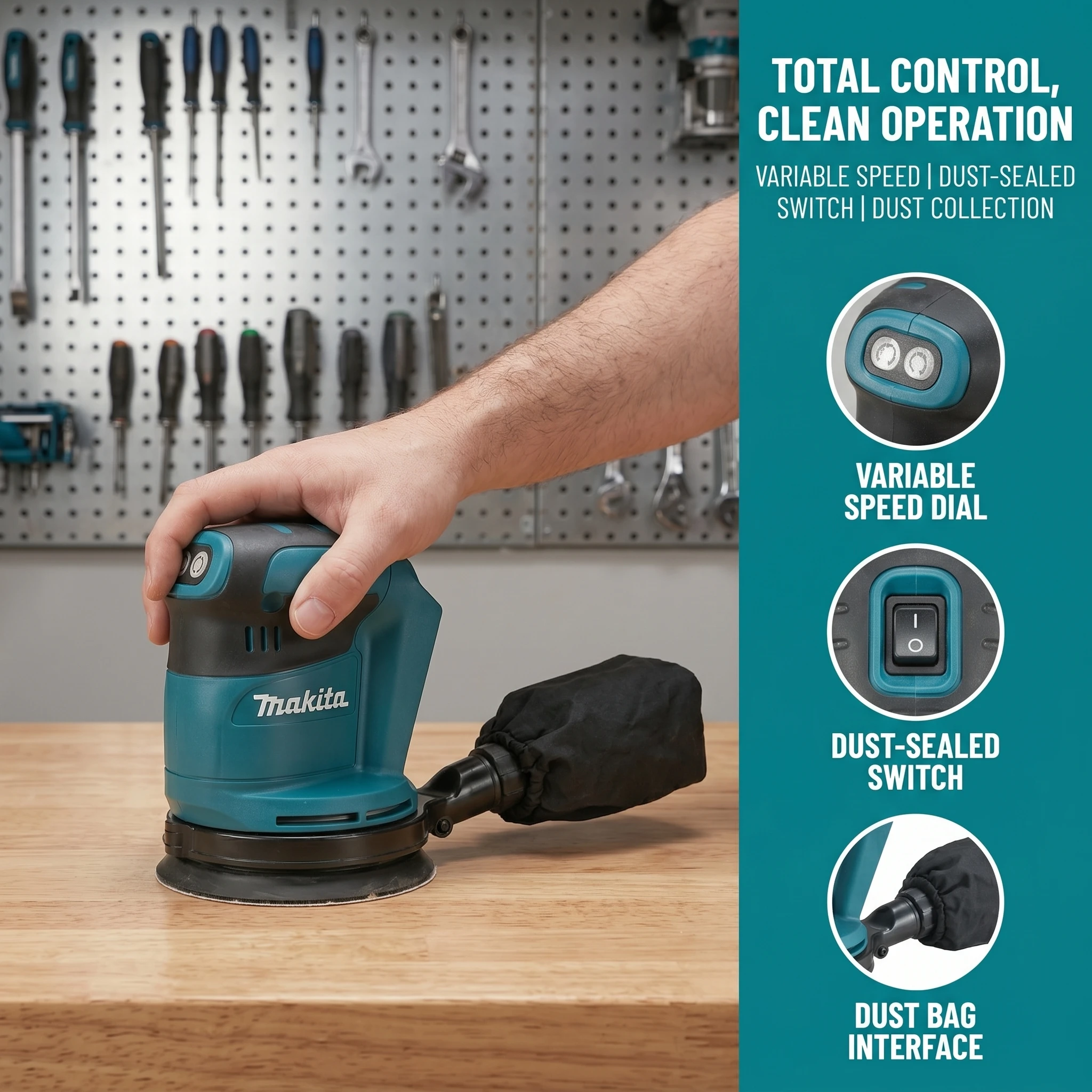 Makita DBO180Z 18V Cordless Random Orbital Sander Bare Tool 125mm 3 Speed for Woodworking Putty and Paint Sanding view 2