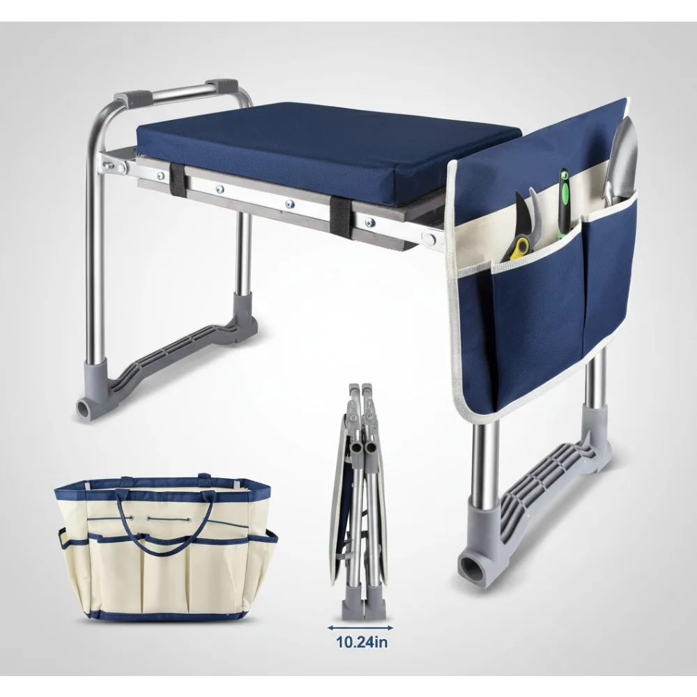 

Foldable Garden Kneeler Seat with Thick Cushion & Tool Pouches - Relief Knee Back Pain for Seniors Gardening
