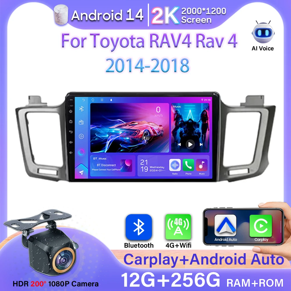 

Android 14 Car Radio Monitor For Toyota RAV4 2014 2015 2016 2017 2018 Radio Player Multimedia 2Din Carplay DSP Navigation GPS BT
