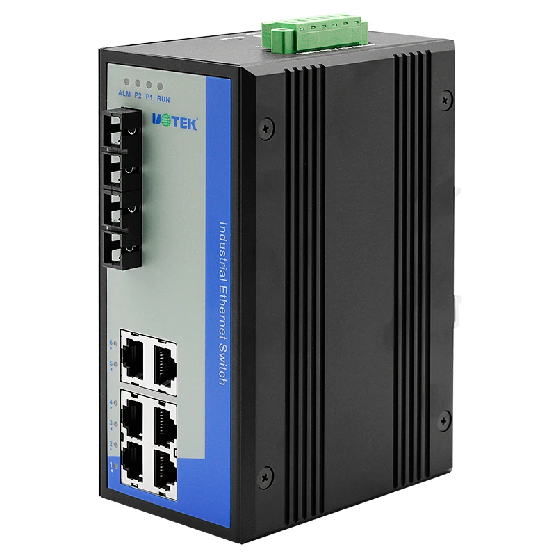 UOTEK 6 Ports RJ45 Industrial Network Managed Ethernet Switch DIN-rail 2 Fibers 100M Single Mode SC UT-62208F-6T2SC-MNF