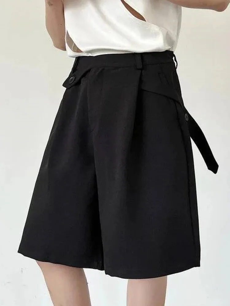 Summer Casual Stylish Black Men's Short Trendy Versatile Niche Design Wide Leg Summer Mid Length Pants BFG67