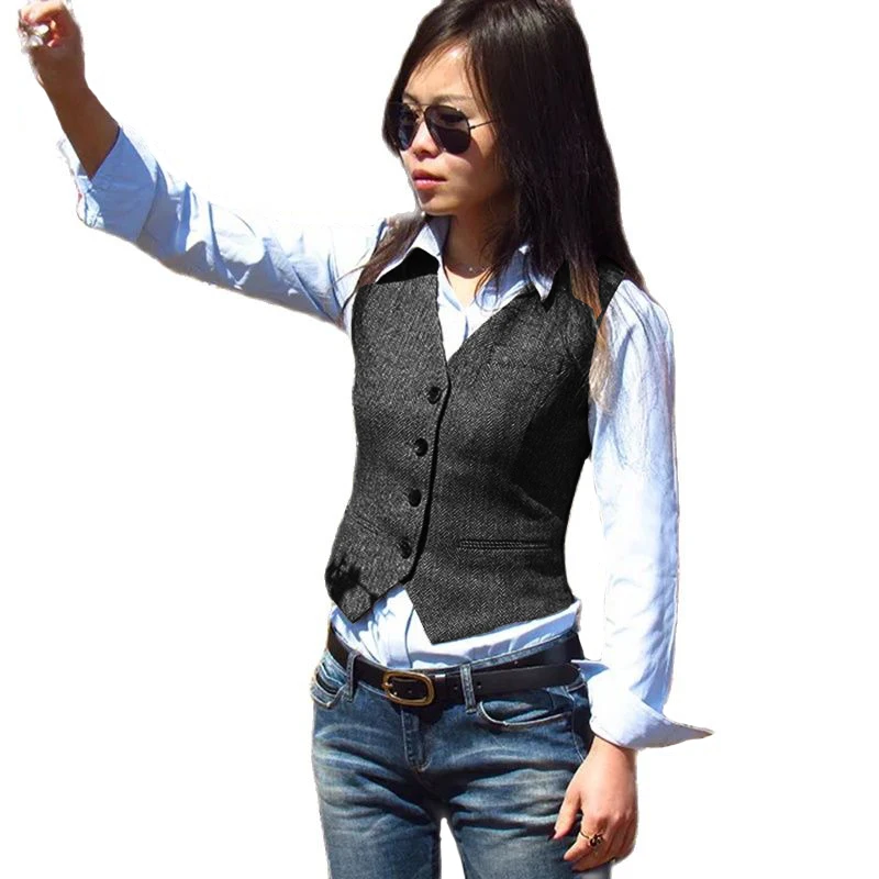 Women's Suit Vest Herringbone V Neck Sleeveless Jacket Casual Vest Brown Jacket Waist Slim Fit Comfortable Vest Best Party Vest