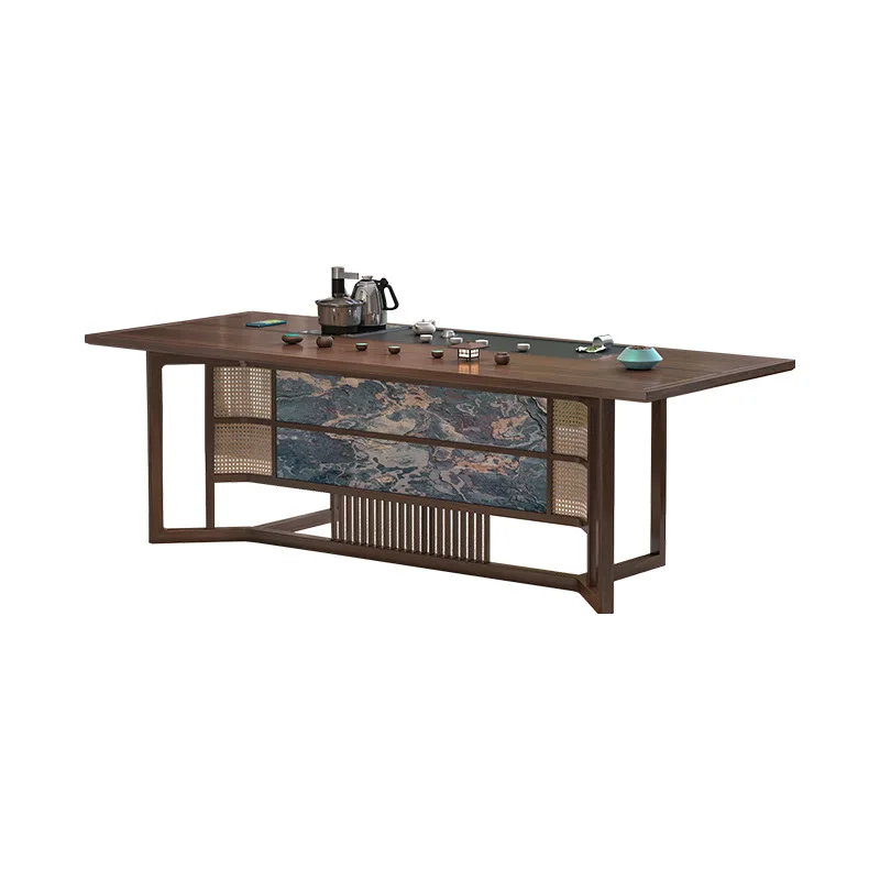 

Black walnut tea table and chair combination Modern simple tea table Homestay Zen ash wood coffee Solid wood