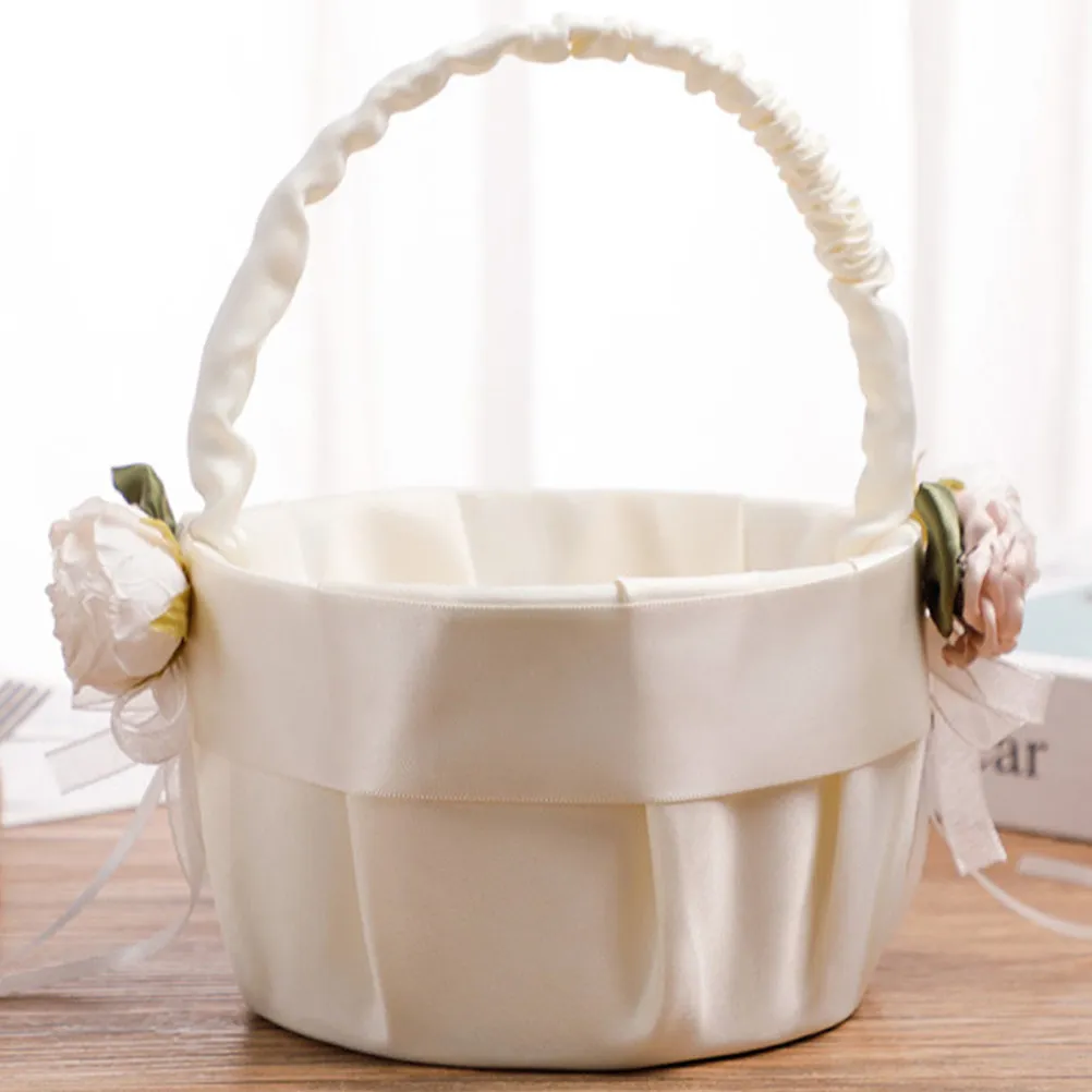 

1Set Wedding Ring Pillow Flower Basket Set Premium Decorative Ring Cushion and Flower Girl Basket for Wedding Ceremony